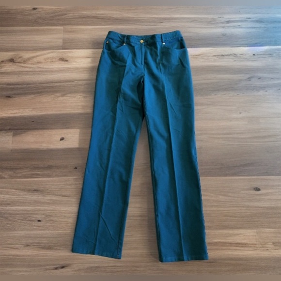 St John dress Pants Turquoise blue Sporty Trousers straight dress pant 8 zip - Picture 3 of 16